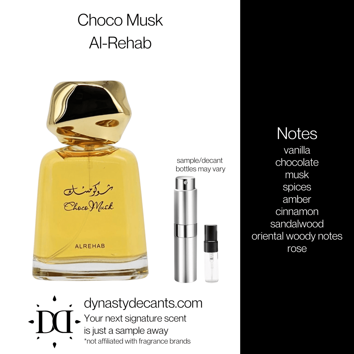 Fragrance sample bottle for Choco Musk by Al-Rehab