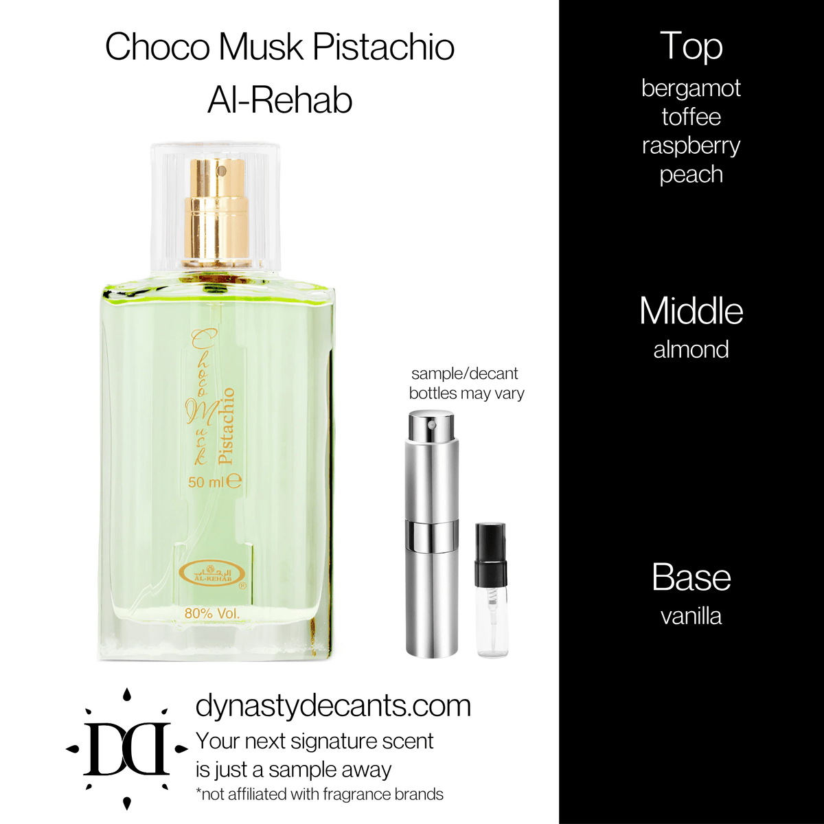 Fragrance sample bottle for Choco Musk Pistachio by Al-Rehab