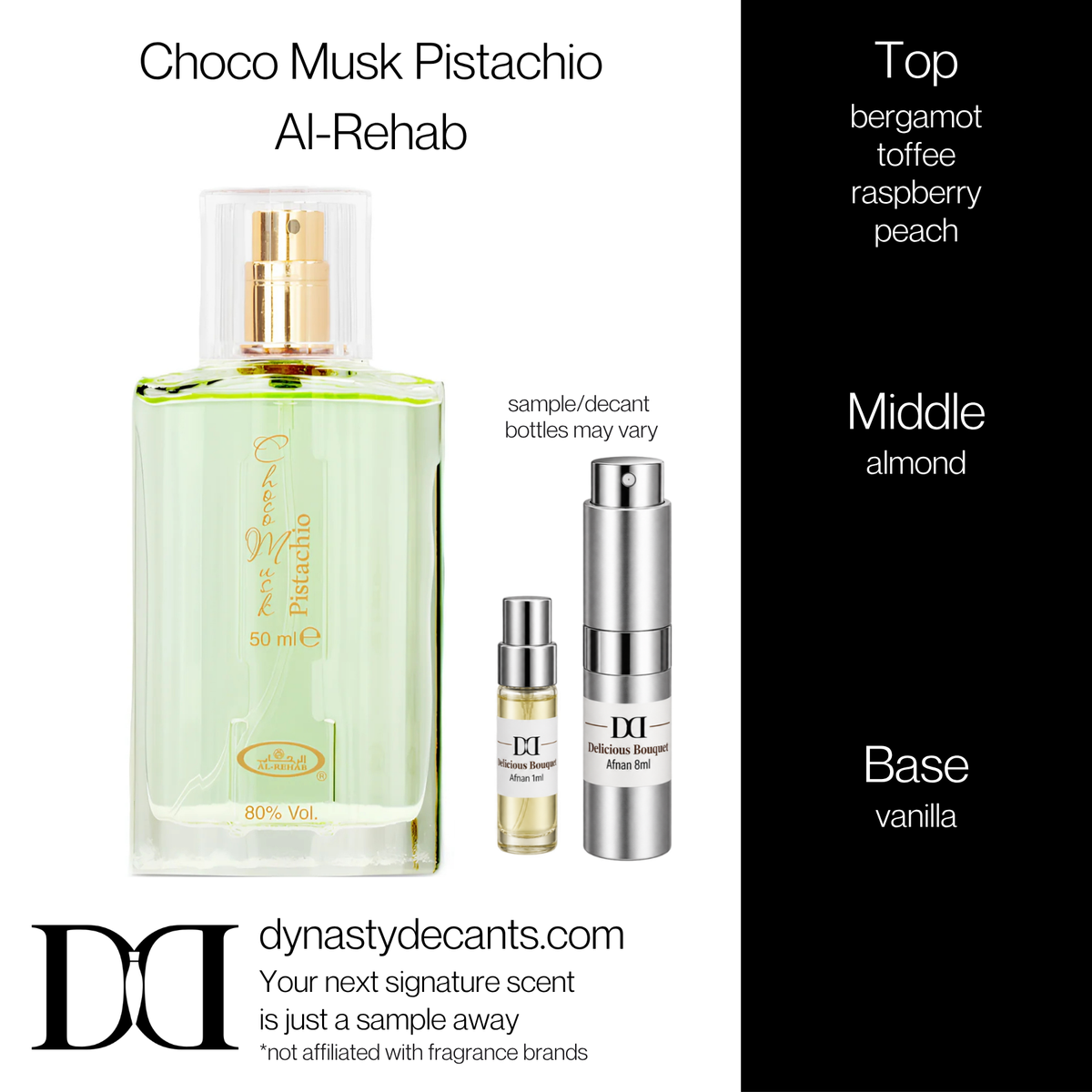 Fragrance sample bottle for Choco Musk Pistachio by Al-Rehab