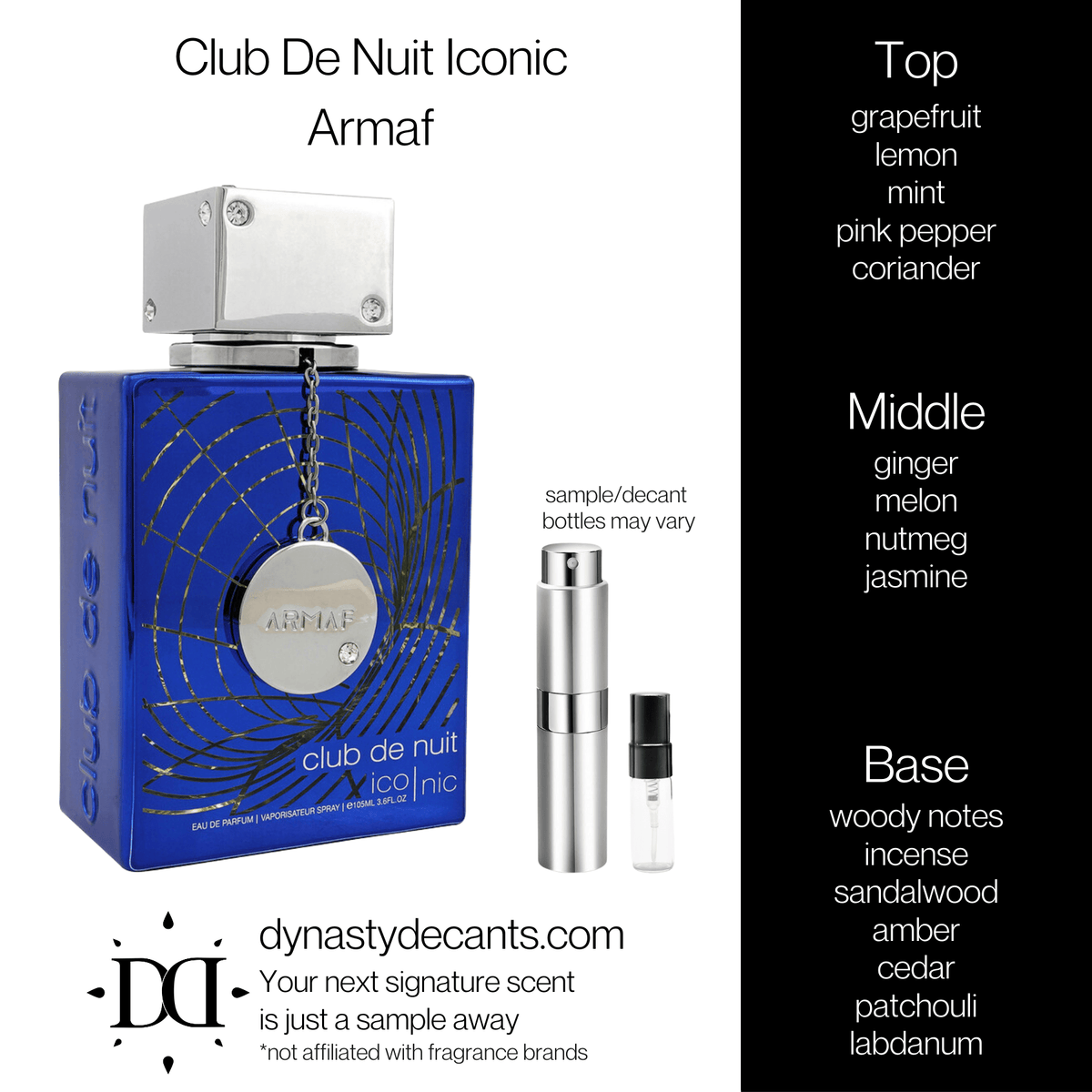 Fragrance sample bottle for Club de Nuit Iconic by Armaf