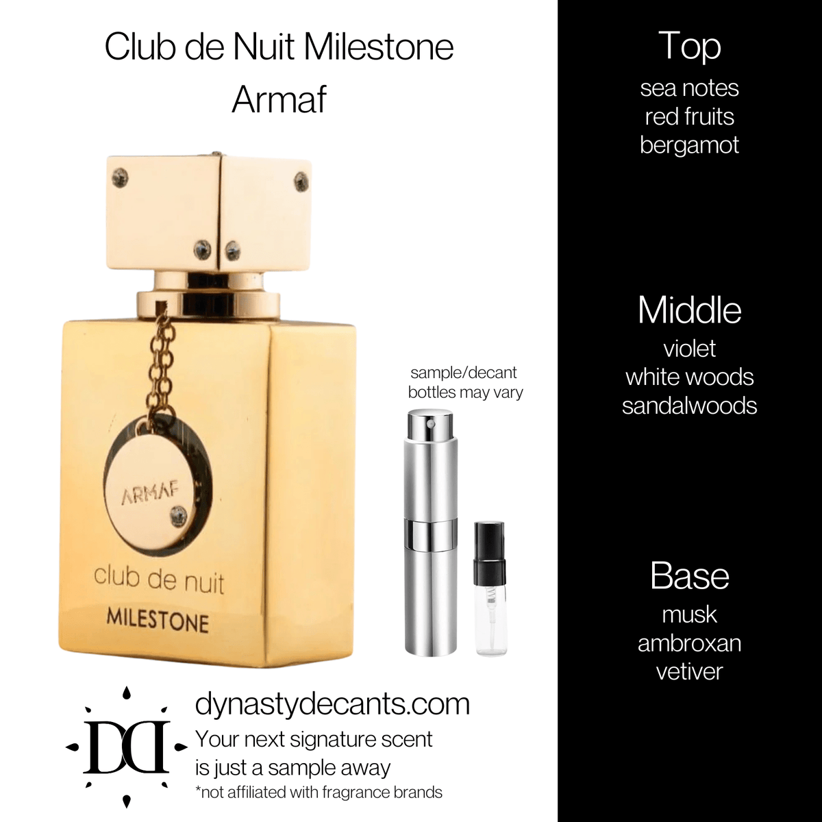 Fragrance sample bottle for Club de Nuit Milestone by Armaf