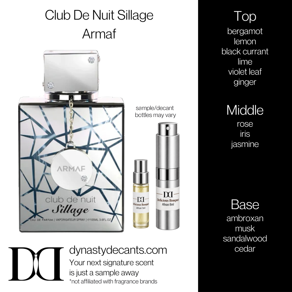 Fragrance sample bottle for Club De Nuit Sillage by Armaf