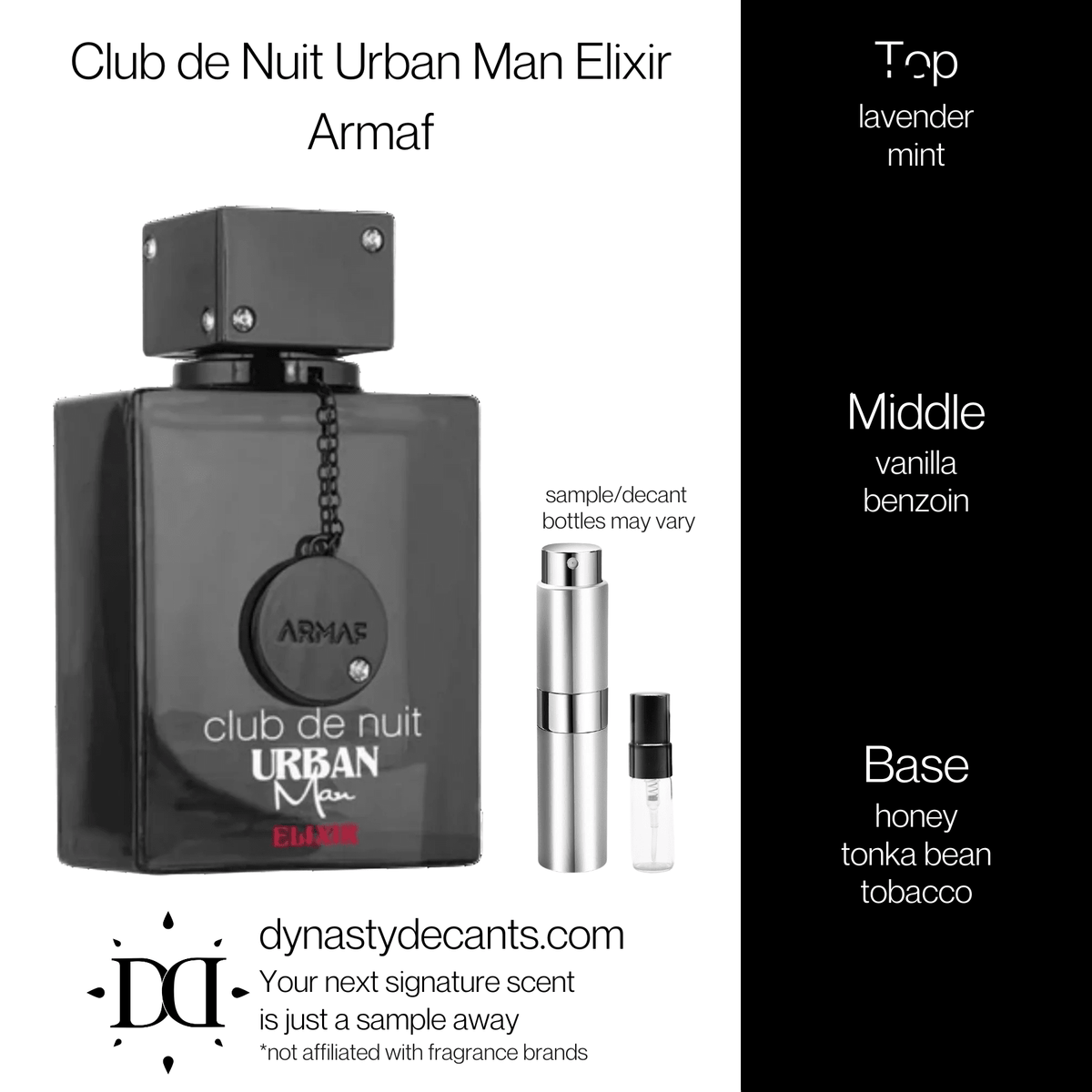 Fragrance sample bottle for Club De Nuit Urban Elixir by Armaf