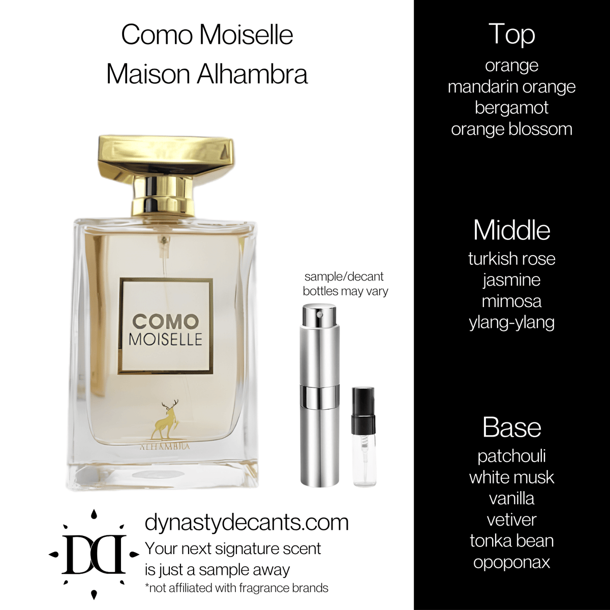 Fragrance sample bottle for Como Moiselle by Maison Alhambra