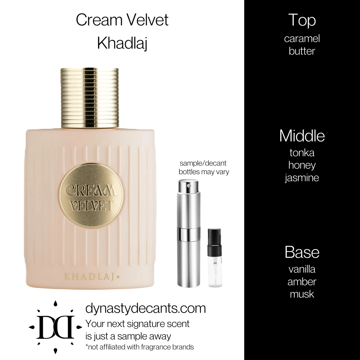 Fragrance sample bottle for Cream Velvet by Khadlaj