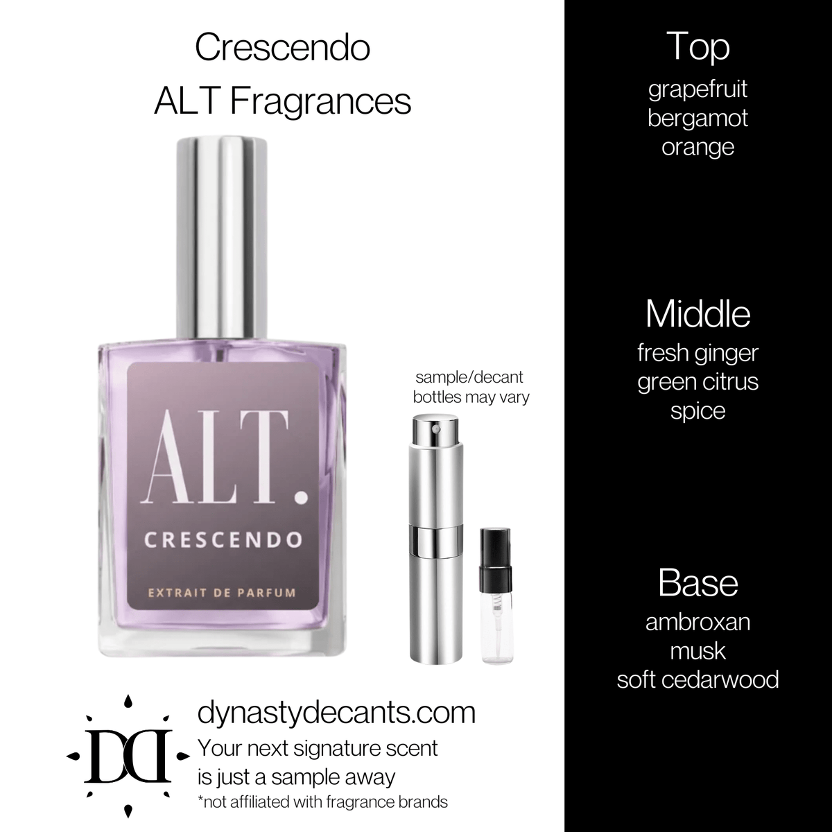 Fragrance sample bottle for Crescendo by ALT Fragrances