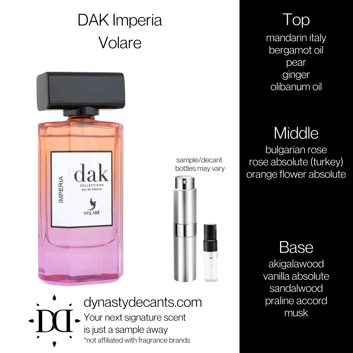 Fragrance sample bottle for DAK Imperia by Volare