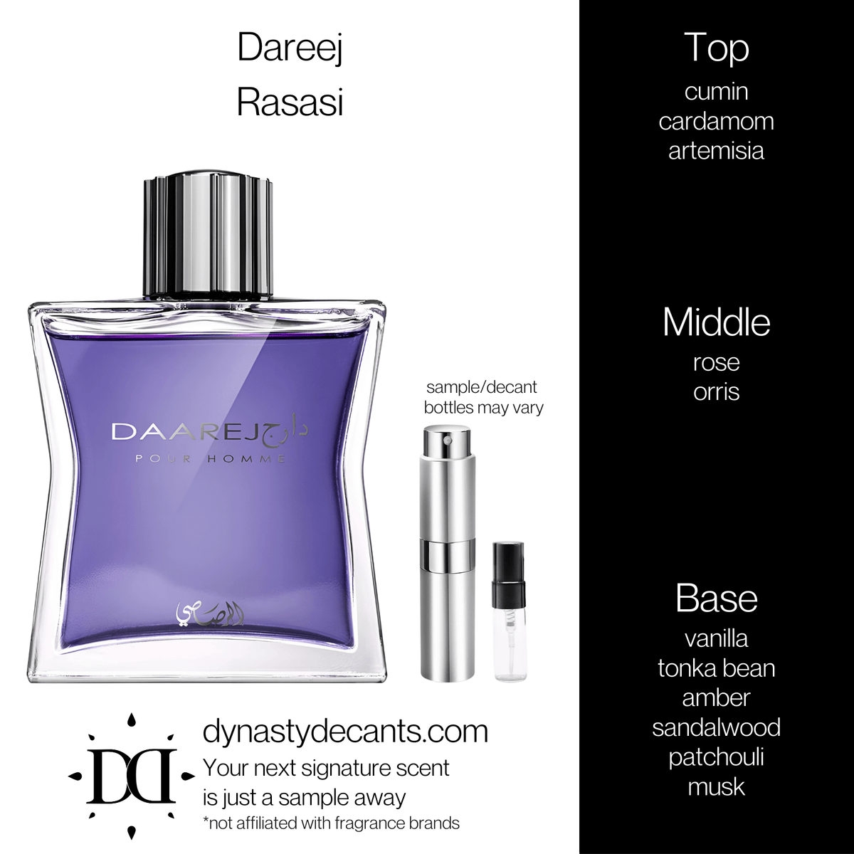 Fragrance sample bottle for Dareej by Rasasi