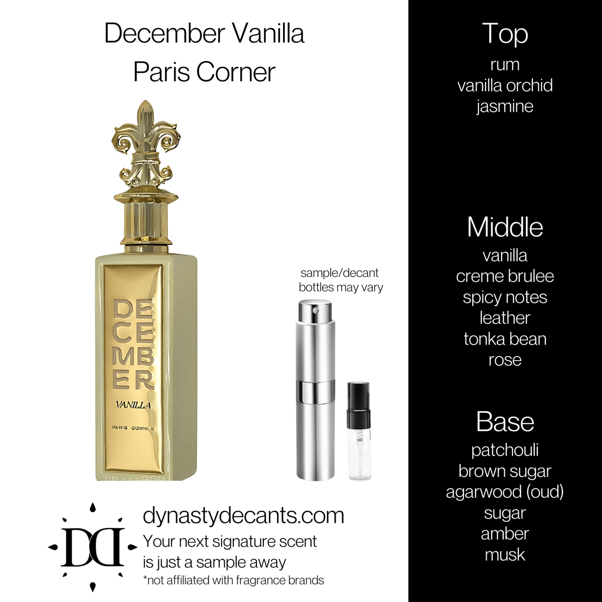 Fragrance sample bottle for December Vanilla by Paris Corner