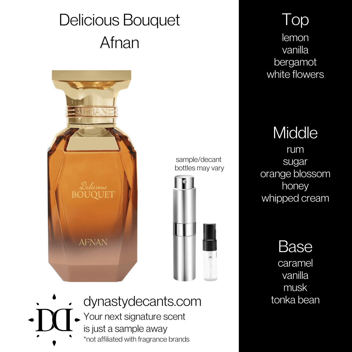 Fragrance sample bottle for Delicious Bouquet by Afnan