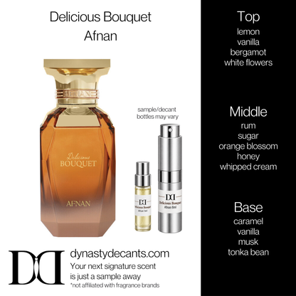 Fragrance sample bottle for Delicious Bouquet by Afnan
