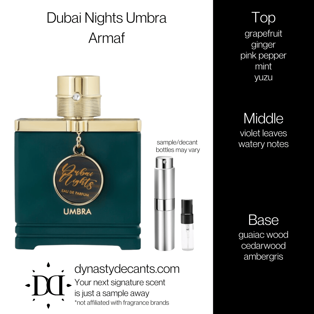 Fragrance sample bottle for Dubai Nights Umbra by Armaf