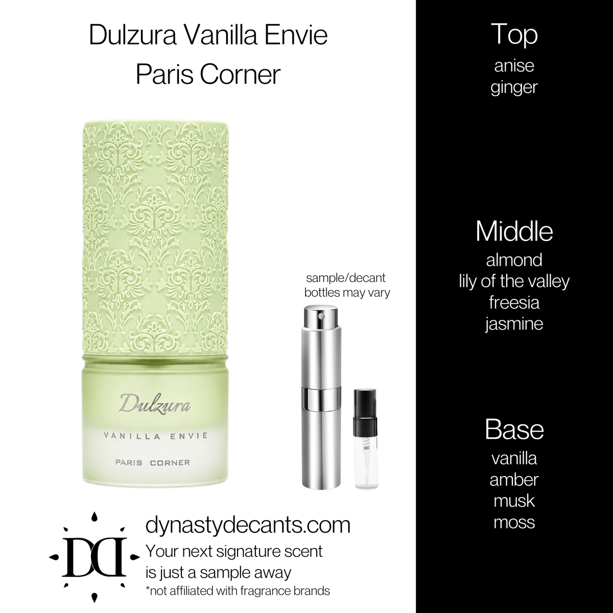 Fragrance sample bottle for Dulzura Vanilla Envie by Paris Corner