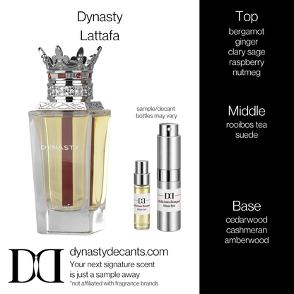 Fragrance sample bottle for Dynasty by Lattafa