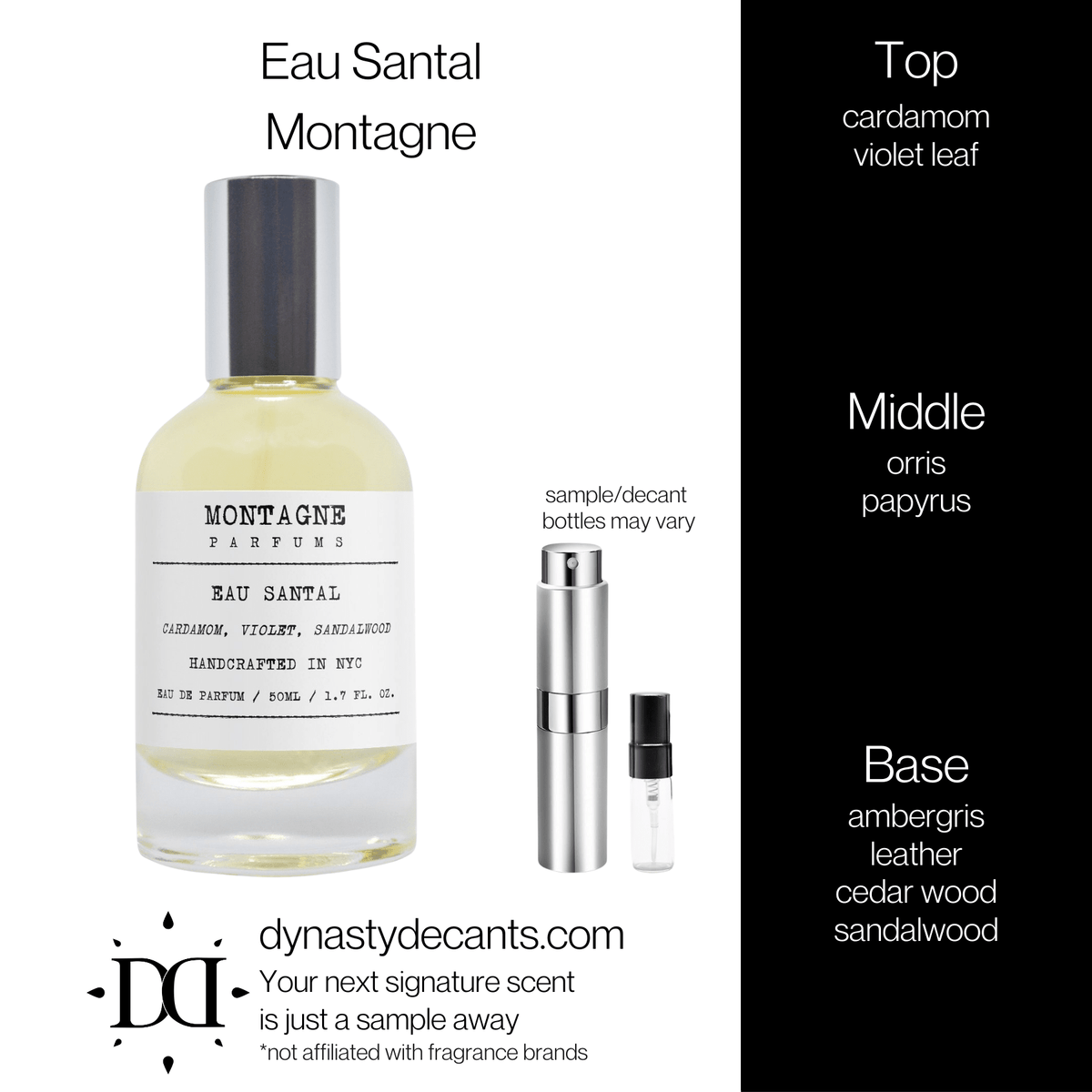 Fragrance sample bottle for Eau Santal by Montagne