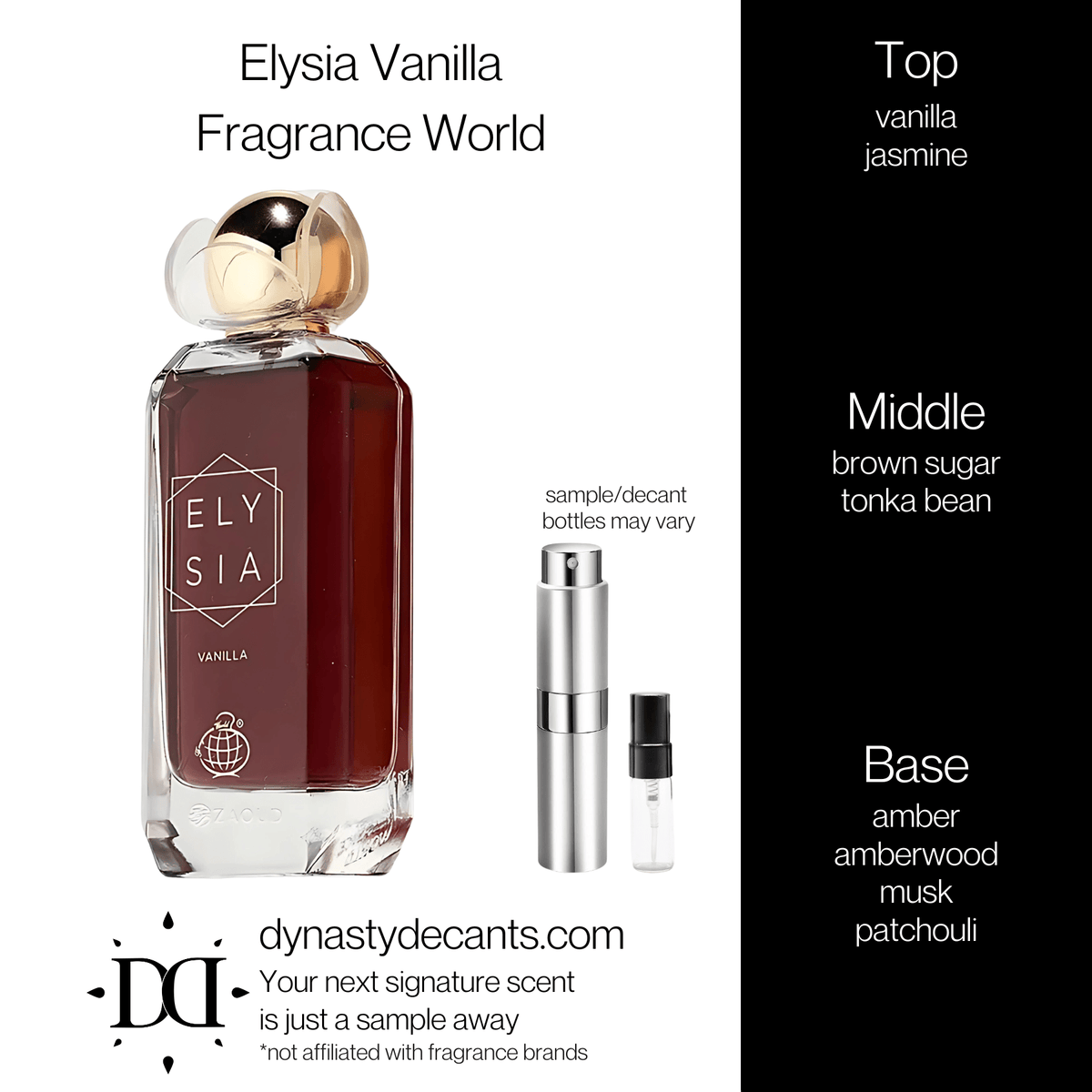 Fragrance sample bottle for Elysia Vanilla by Fragrance World