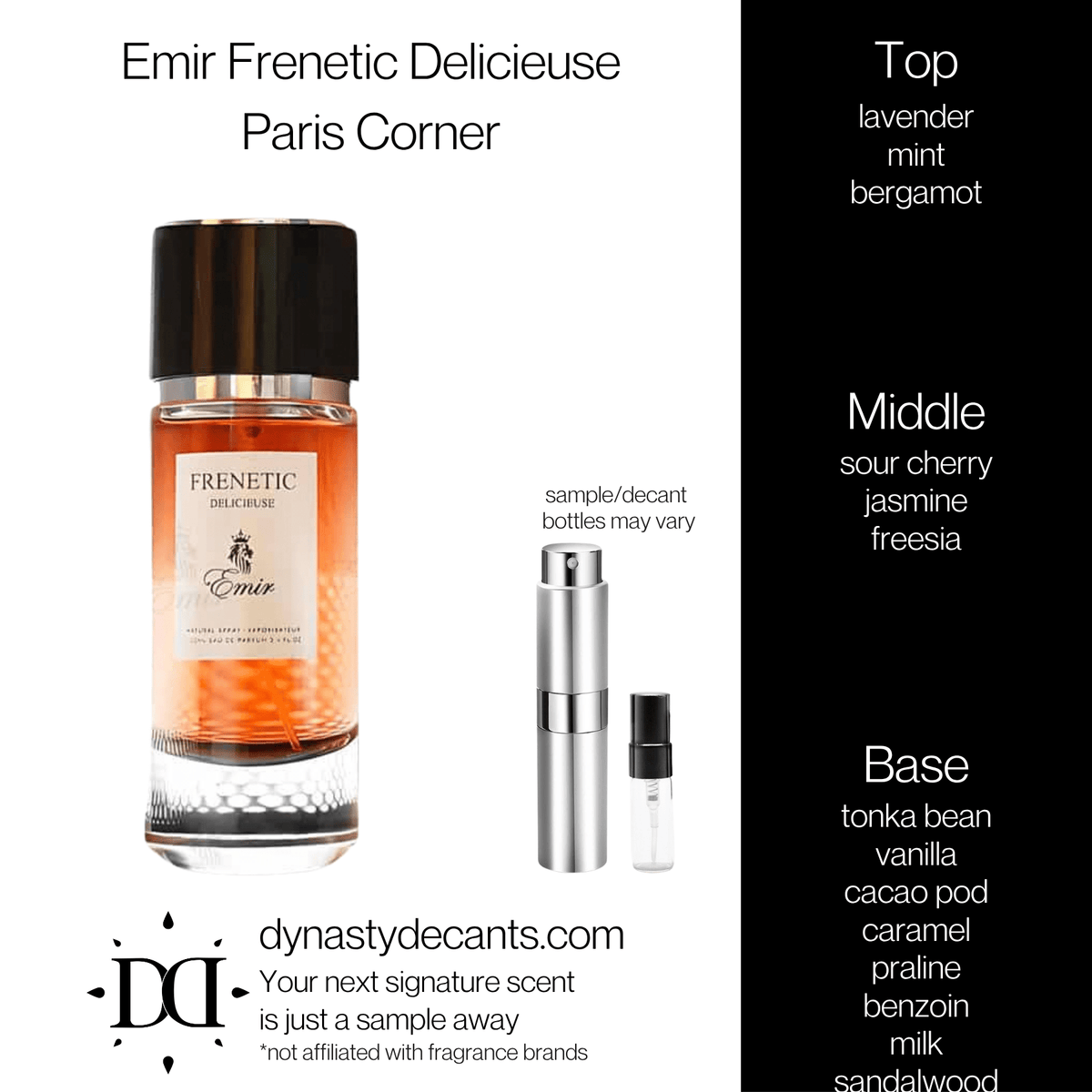 Fragrance sample bottle for Emir Frenetic Delicieuse by Paris Corner