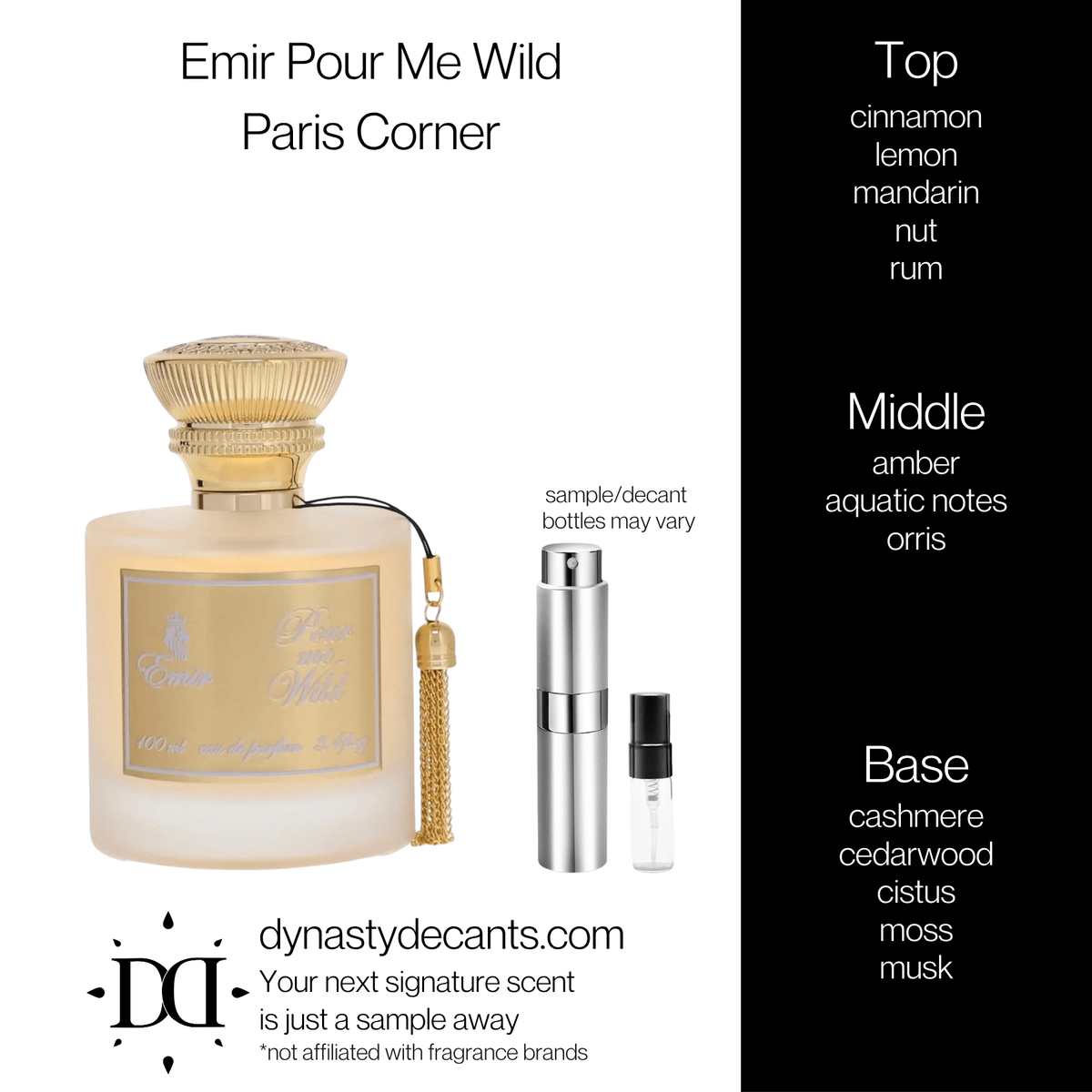 Fragrance sample bottle for Emir Pour Me Wild by Paris Corner