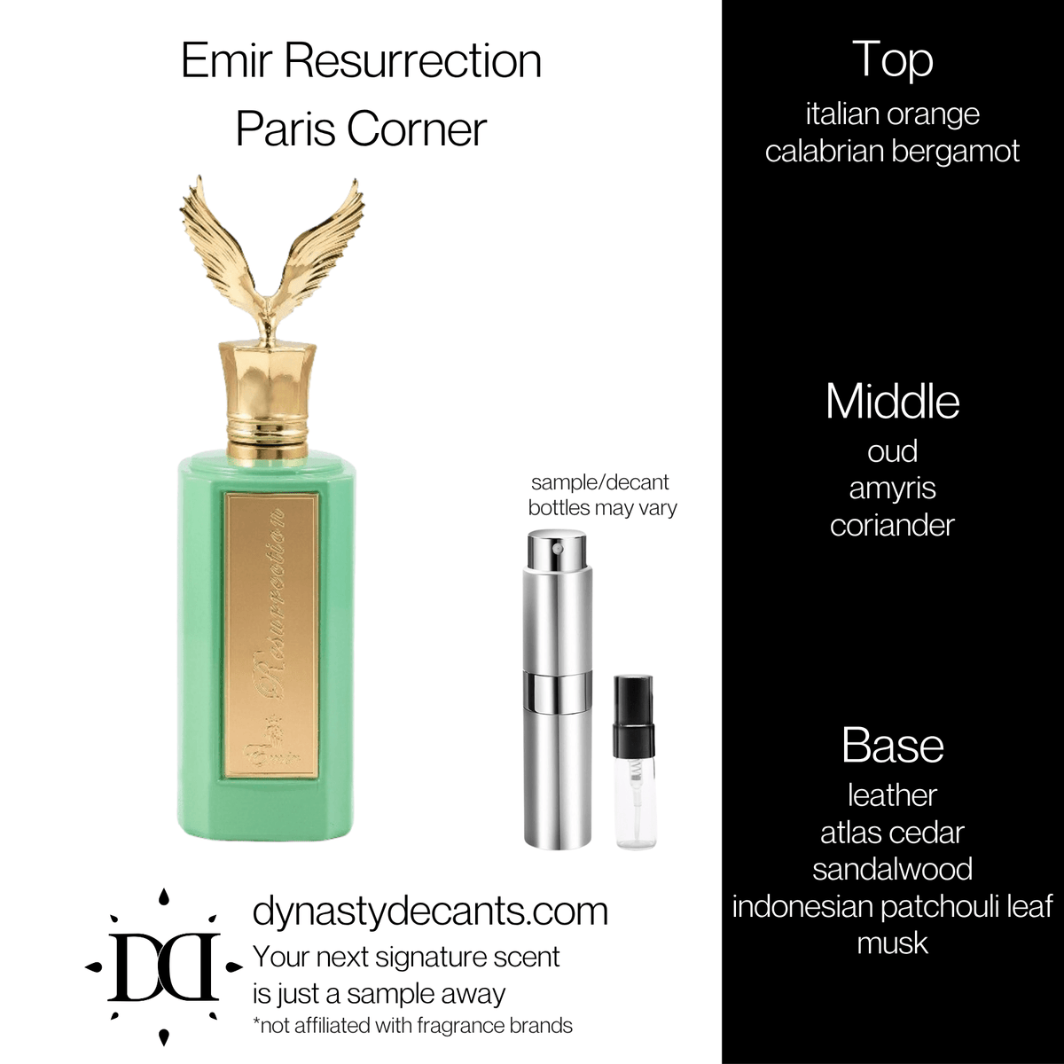 Fragrance sample bottle for Emir Resurrection by Paris Corner