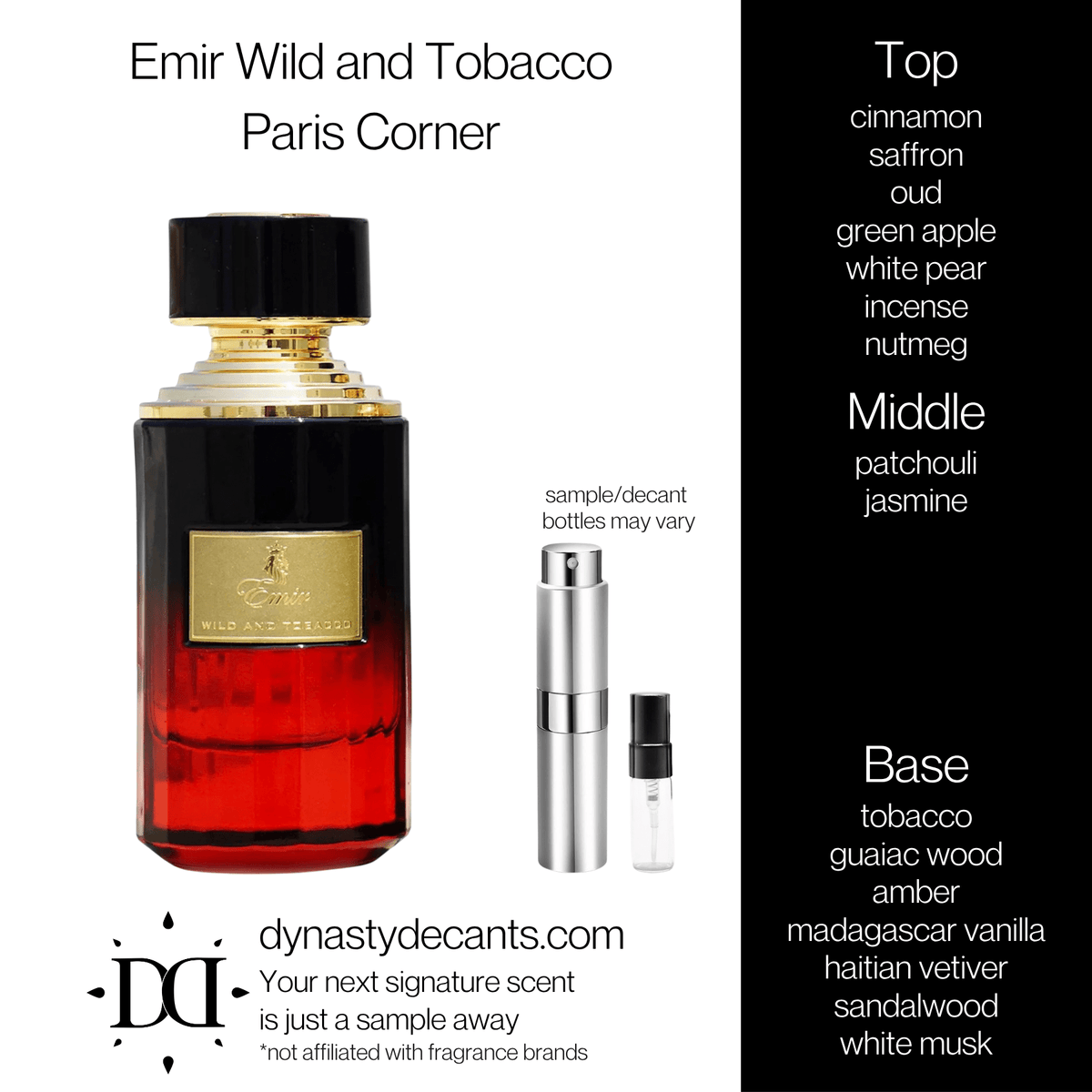 Fragrance sample bottle for Emir Wild and Tobacco by Paris Corner