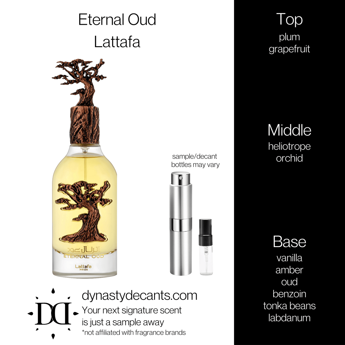 Fragrance sample bottle for Eternal Oud by Lattafa