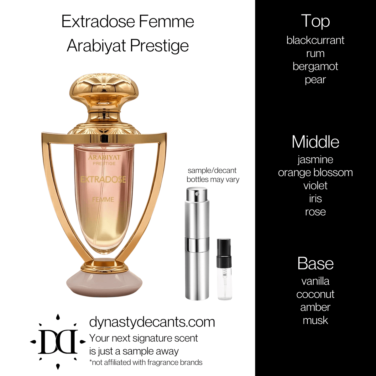 Fragrance sample bottle for Extradose Femme by Arabiyat Prestige