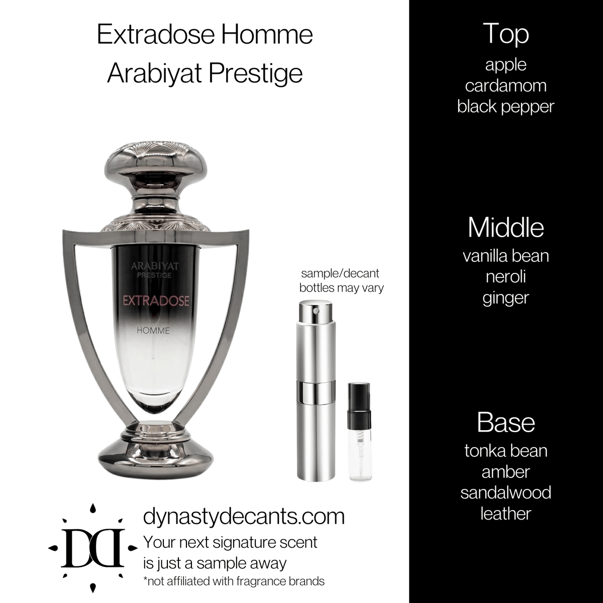 Fragrance sample bottle for Extradose Homme by Arabiyat Prestige