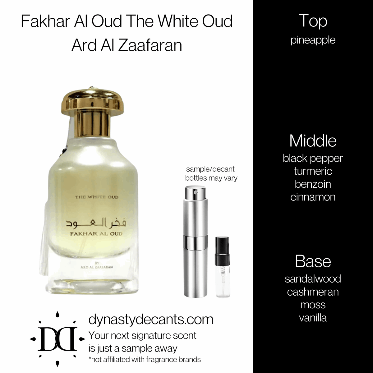 Fragrance sample bottle for Fakhar Al Oud The White Oud by Ard Al Zaafaran