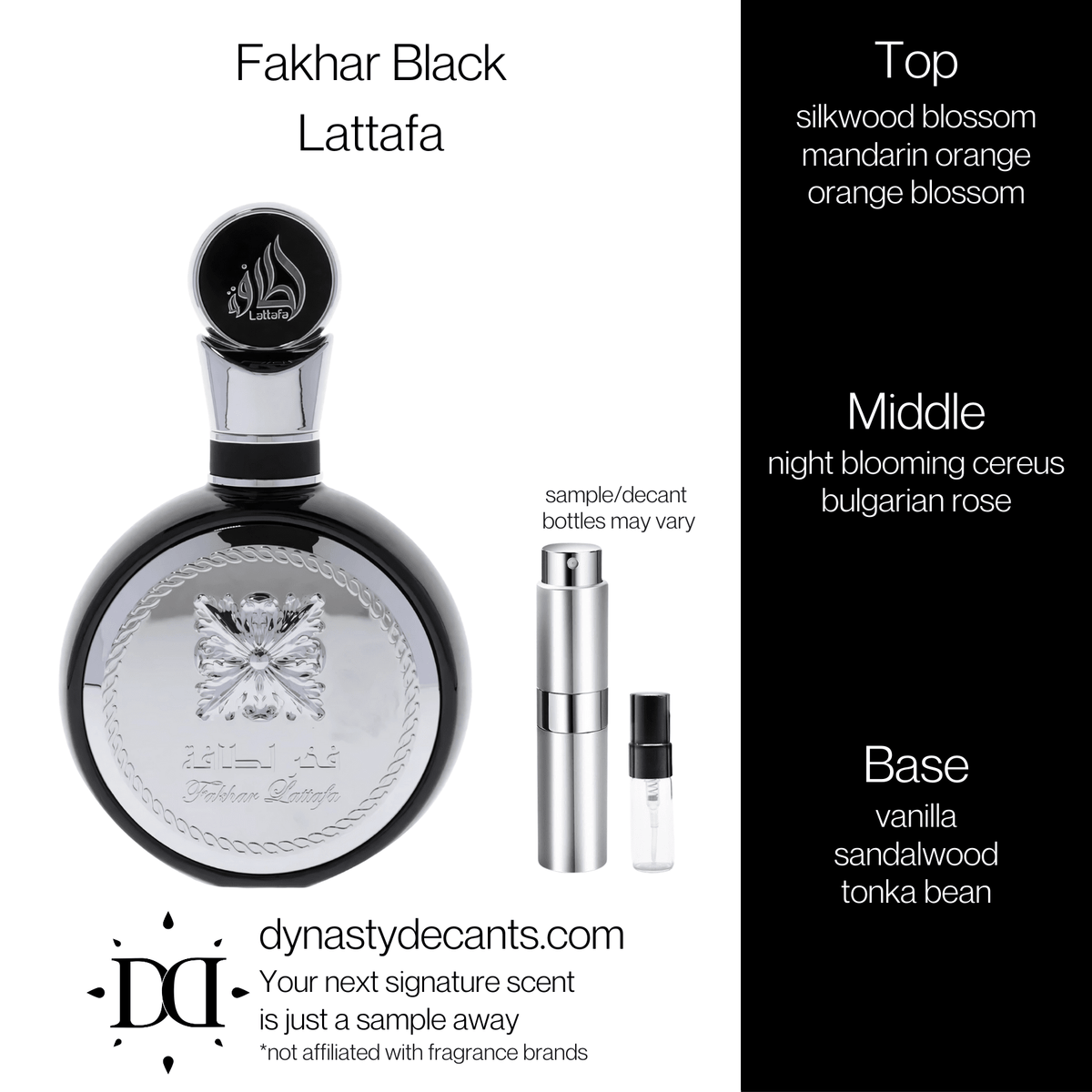 Fragrance sample bottle for Fakhar Black by Lattafa