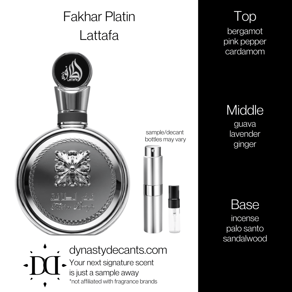 Fragrance sample bottle for Fakhar Platin by Lattafa