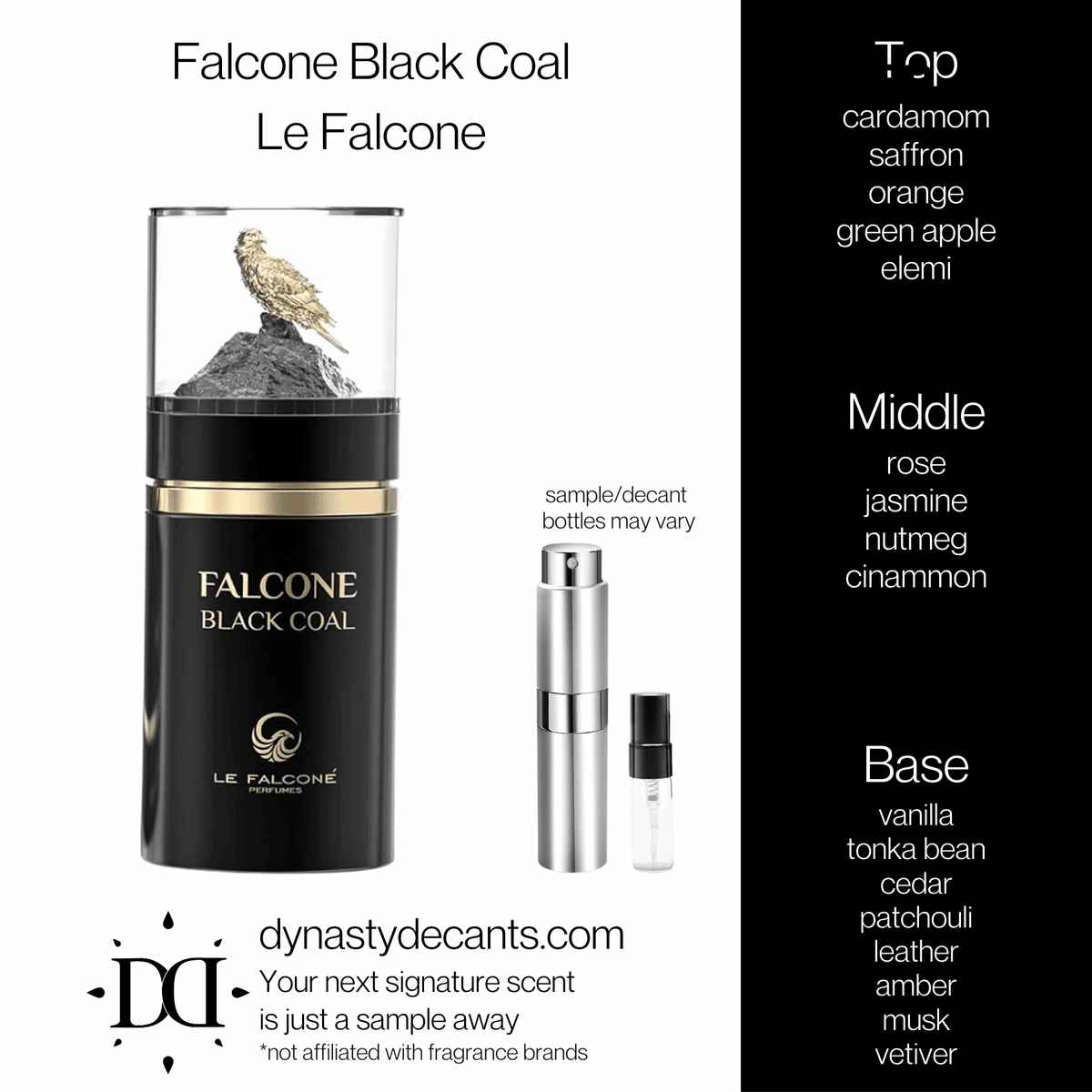 Fragrance sample bottle for Falcone Black Coal by Le Falcone