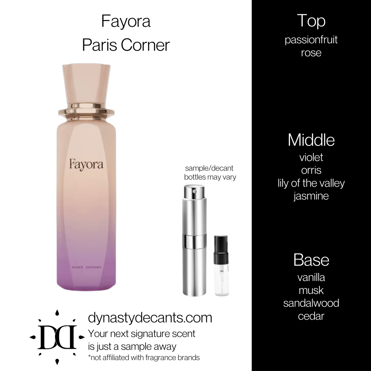 Fragrance sample bottle for Fayora by Paris Corner