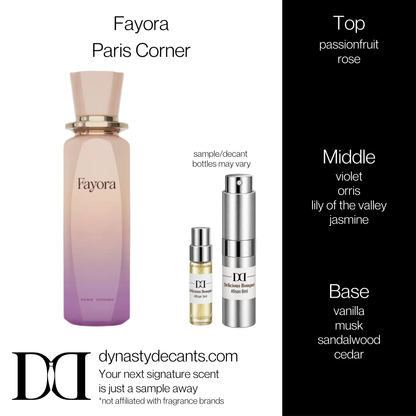 Fragrance sample bottle for Fayora by Paris Corner