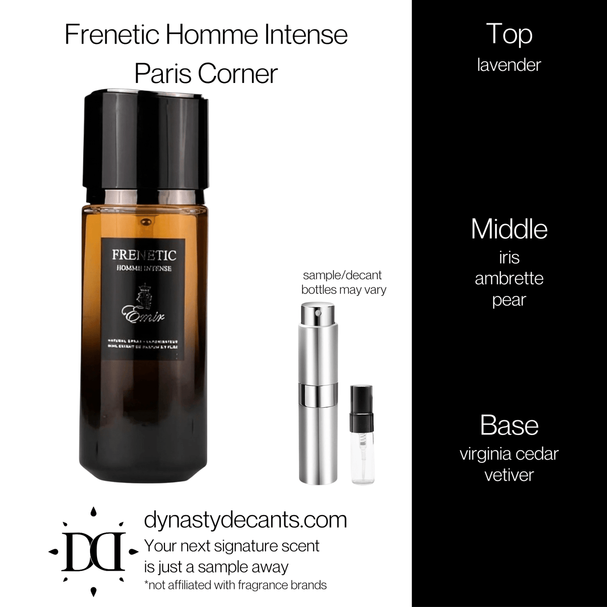 Fragrance sample bottle for Frenetic Homme Intense by Paris Corner