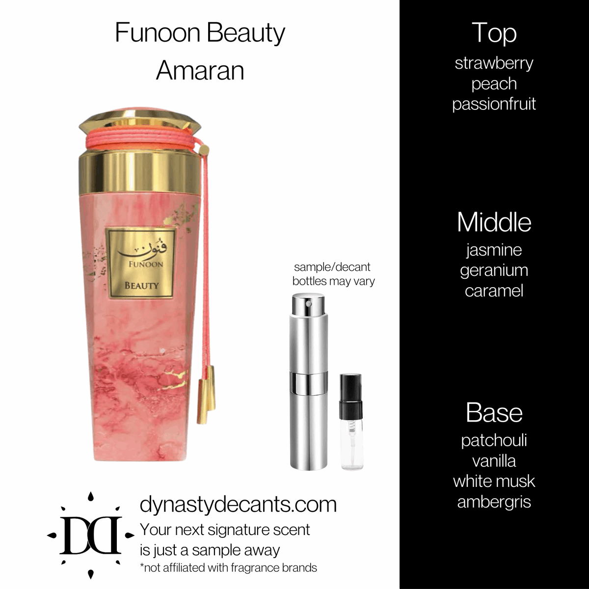 Fragrance sample bottle for Funoon Beauty by Amaran