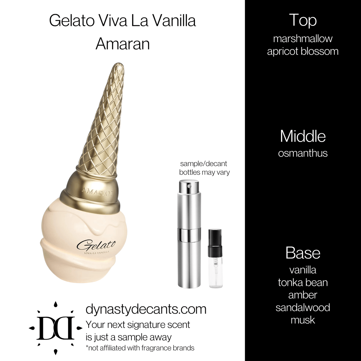 Fragrance sample bottle for Gelato Viva La Vanilla by Amaran