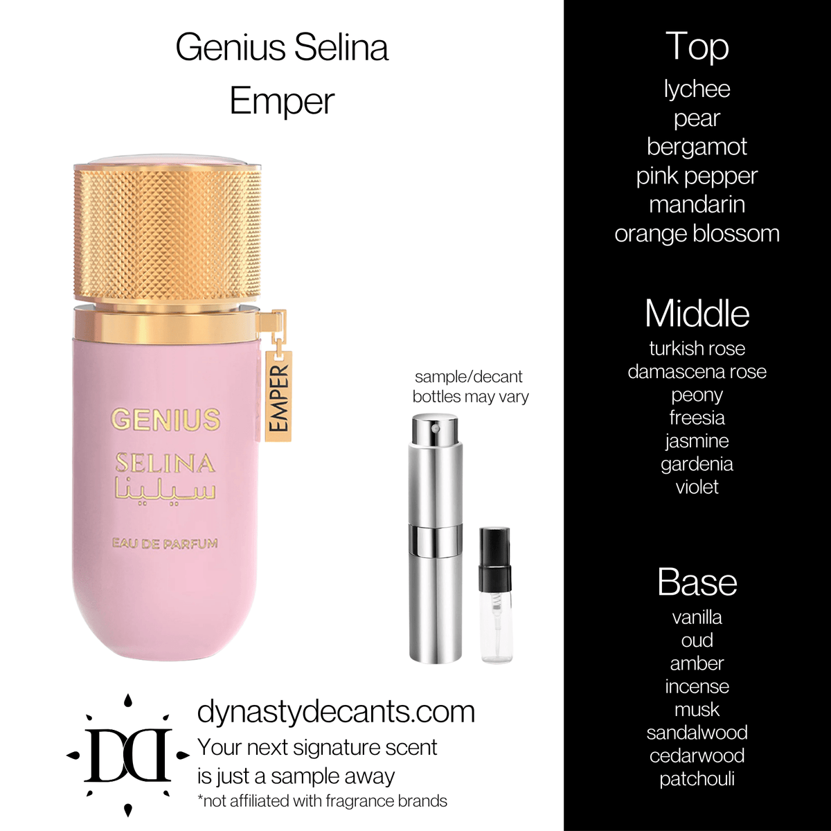 Fragrance sample bottle for Genius Selina by Emper