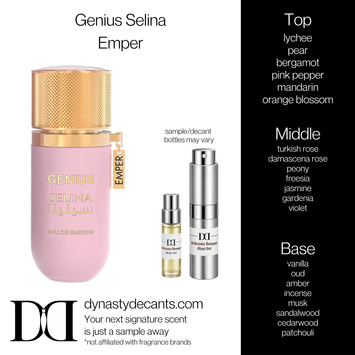 Fragrance sample bottle for Genius Selina by Emper