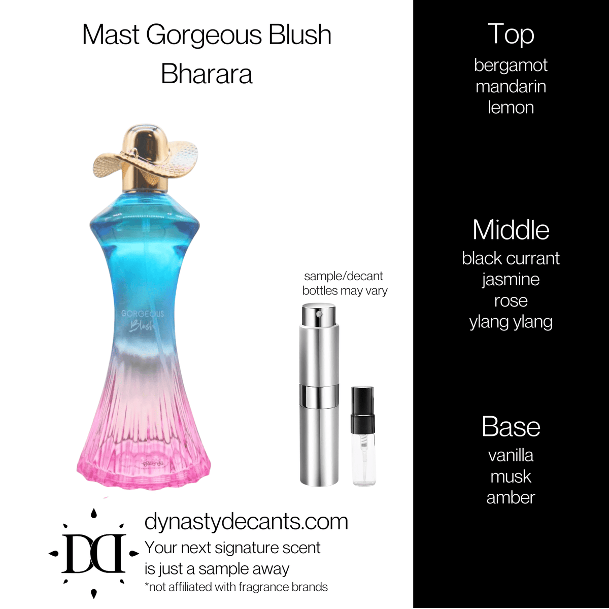 Fragrance sample bottle for Gorgeous Blush by Bharara
