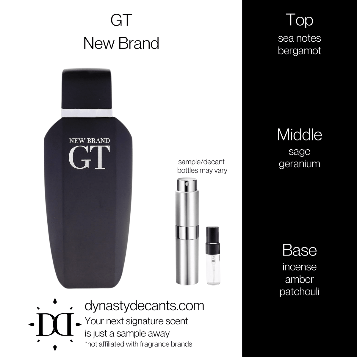 Fragrance sample bottle for GT by New Brand