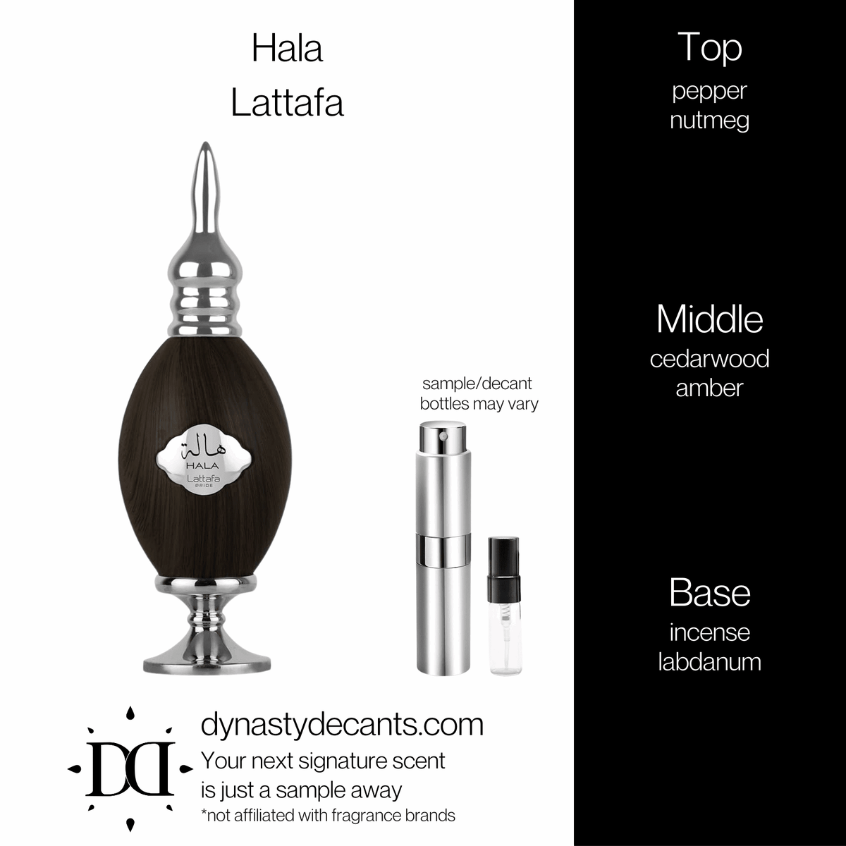 Fragrance sample bottle for Hala by Lattafa