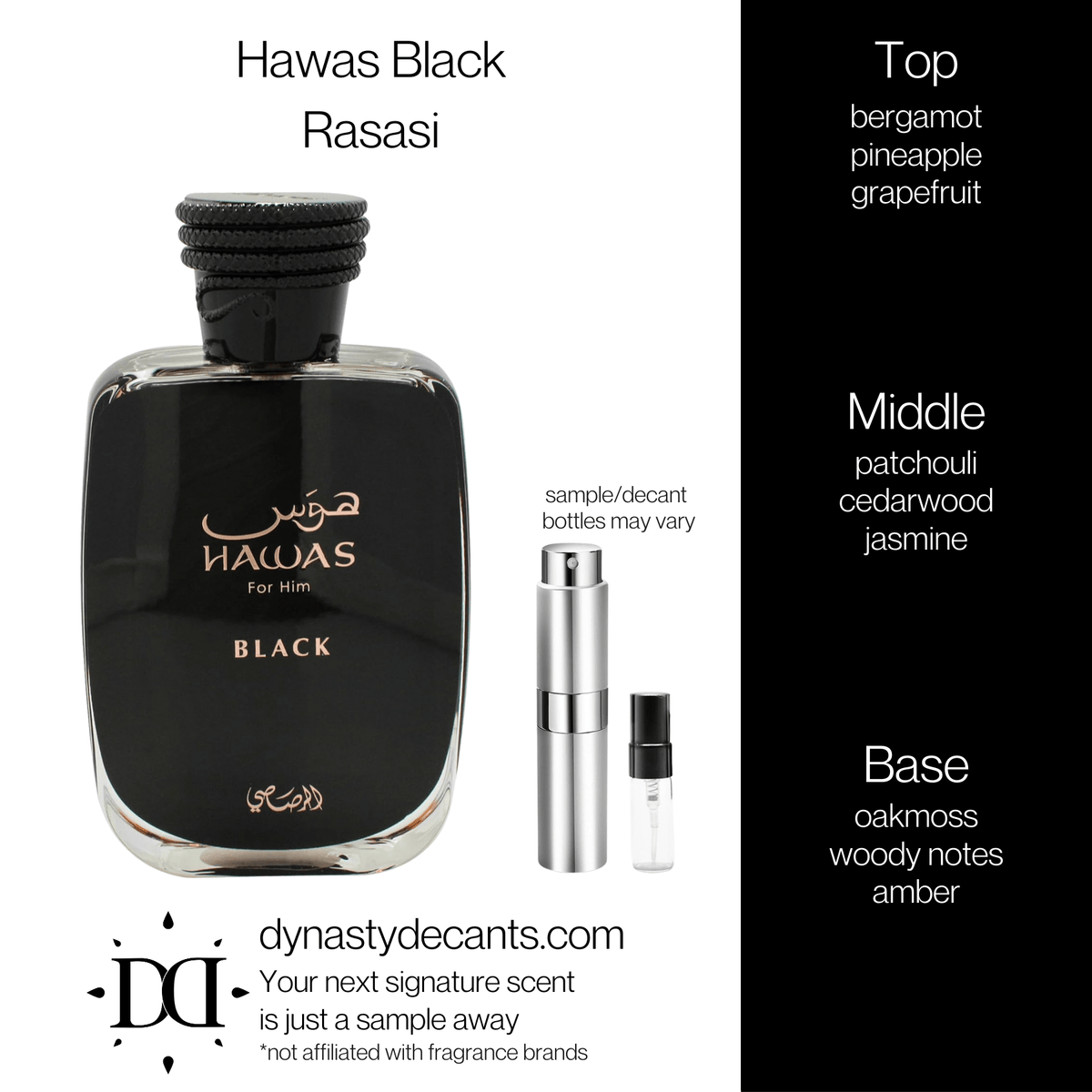 Fragrance sample bottle for Hawas Black by Rasasi