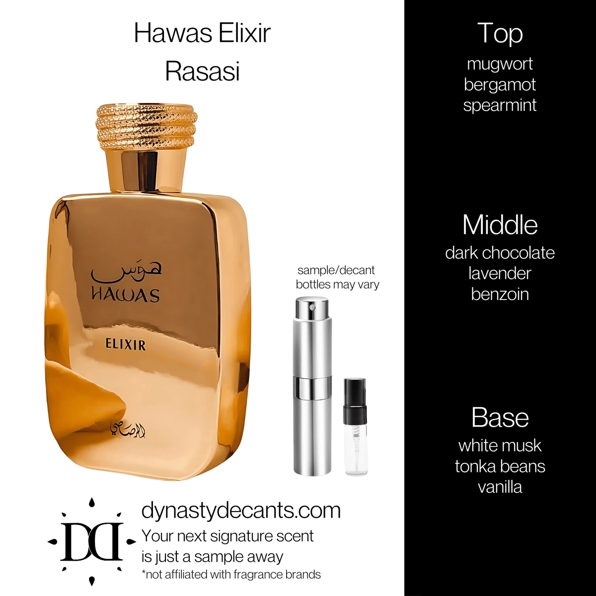 Fragrance sample bottle for Hawas Elixir by Rasasi