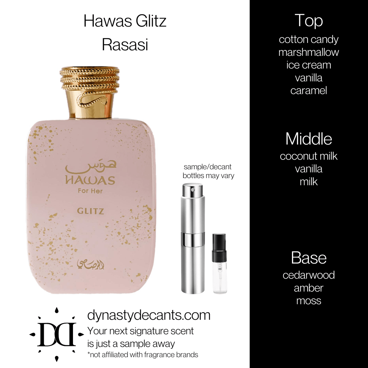 Fragrance sample bottle for Hawas Glitz by Rasasi