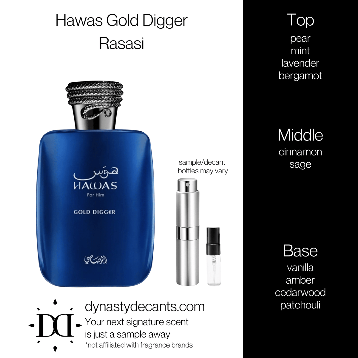 Fragrance sample bottle for Hawas Gold Digger by Rasasi