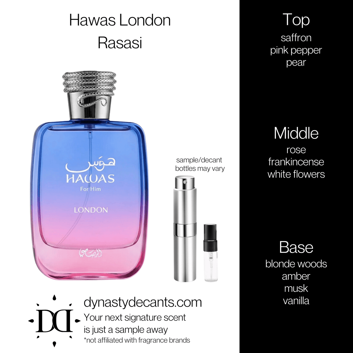 Fragrance sample bottle for Hawas London by Rasasi