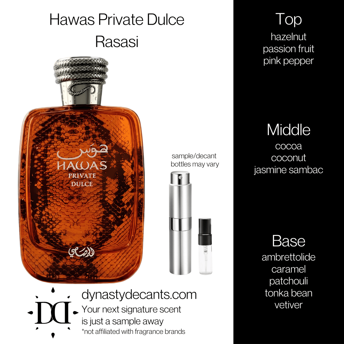 Hawas Private Dulce by Rasasi | Fragrance Sample | Decant - Dynasty Decants