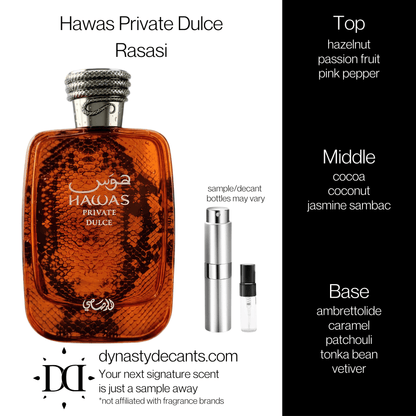 Hawas Private Dulce by Rasasi | Fragrance Sample | Decant - Dynasty Decants