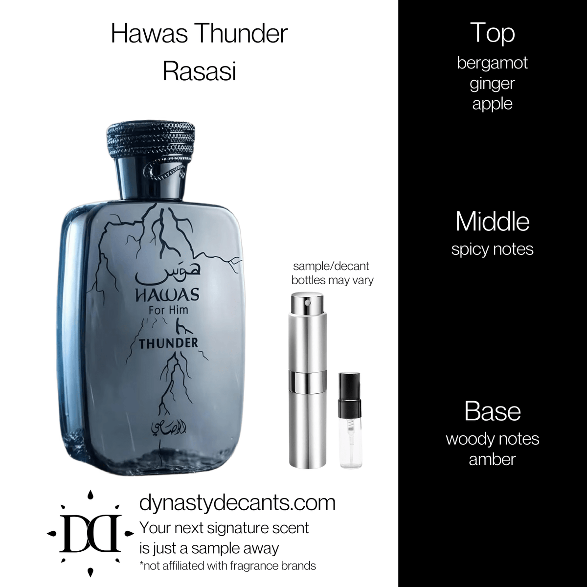 Fragrance sample bottle for Hawas Thunder by Rasasi