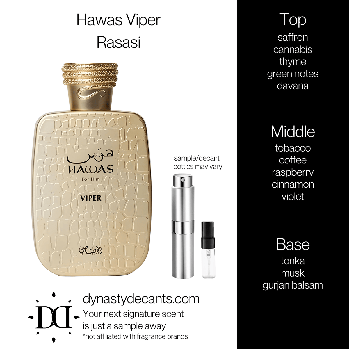 Fragrance sample bottle for Hawas Viper by Rasasi